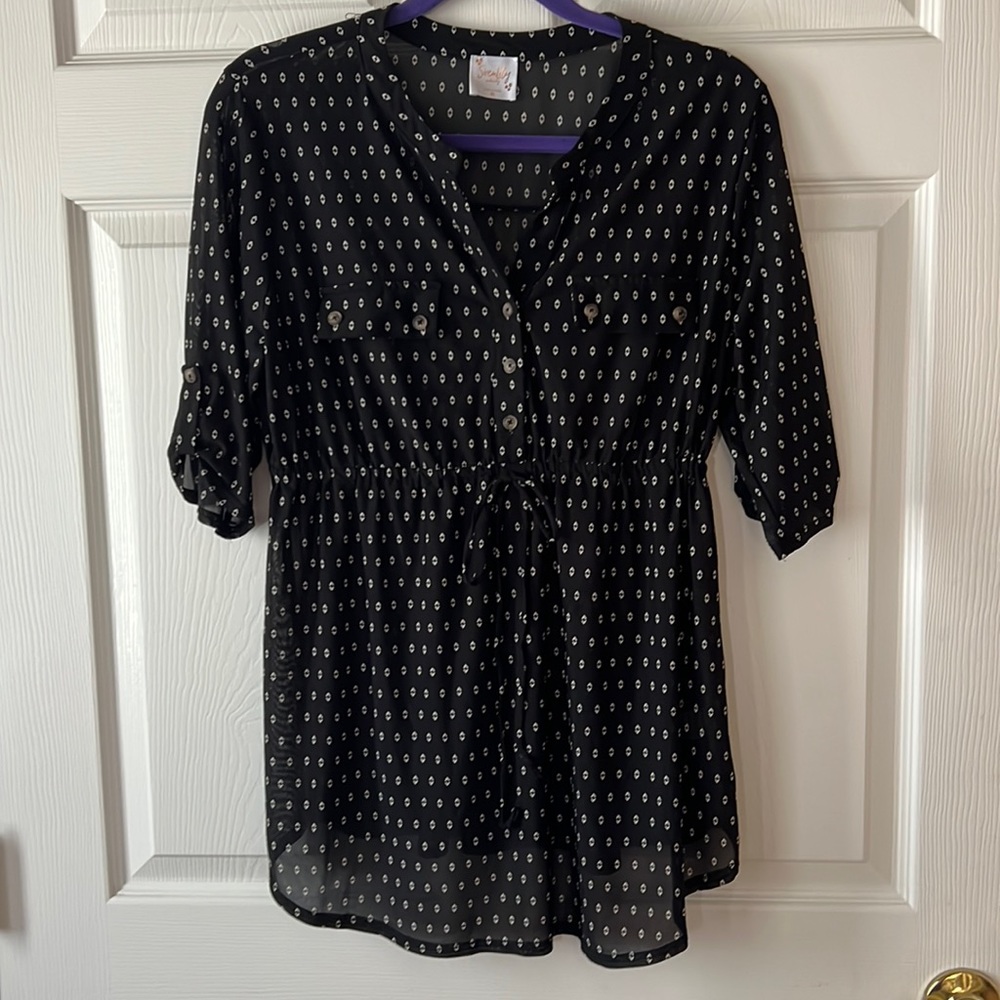 Siren Lily Maternity Top, Black Sheer Mesh with Diamond pattern, Sz XL